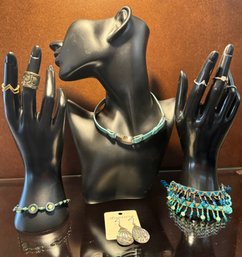 5 Rings , Neclace, 3 Bracelets , Earrings Rings 5-6 In Size See Pics