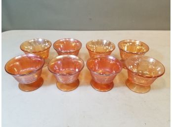 8 Federal Normandie Bouquet & Lattice Marigold Amber Depression Glass Dessert Sherbet Cups, Iridescent