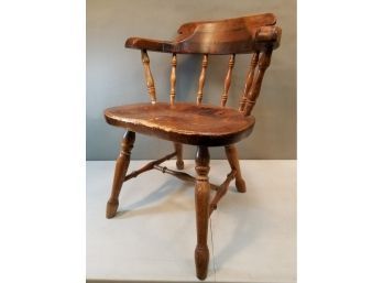 Classic Vintage Dark Pine Captain's Arm Chair, Marked TpsF, 3 67 (1967), 24.5'w X 24'd X 28.5'h, 16.5' Seat Ht