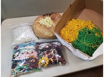Banker's Box Of Plastic Jewelry Beads: Mixed Lots, White, Light Yellow, Bright Yellow, Green