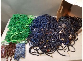Banker's Box Of Plastic Jewelry Beads: Greens Blues & Browns, Swirl, Strings, Some Complete Tagged CORO