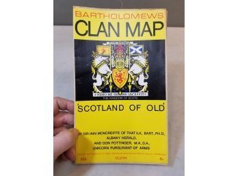Vintage C.1975 Bartholomew's Clan Map 'Scotland Of Old', 30x39.5, Edinburgh Scotland, Cloth Backed, Folded
