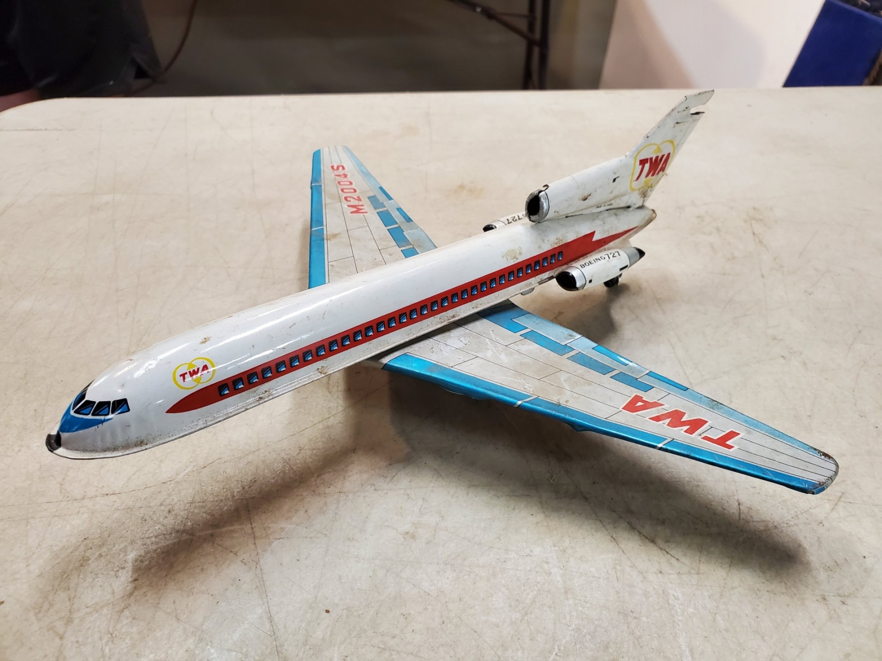 Avion Jouet Ancien TWA Boeing 727 – Tôle Lithographiée Made In Japan