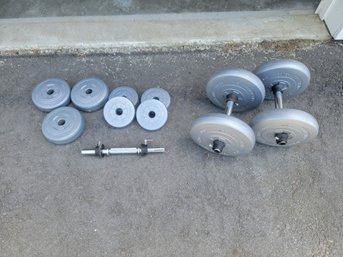 Set Of Dumbbells And Weights, 96lbs Total