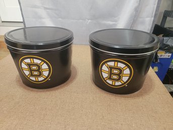 Pair Of Bruins And Celtics Large Tin Buckets With Lids