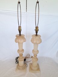 Pair Of Tall Alabaster Lamps