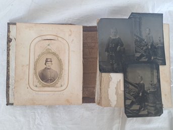 Early Photo Album With Gemtypes, Tintypes, Cdv's, And A Civil War Soldier,