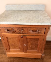 Late 19th-Century Victorian Renaissance Revival Walnut And Burl Marble-Top Washstand