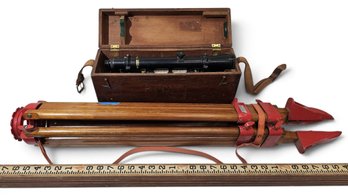Vintage Surveying Equipment, W & L.E Gurley Transit, Tripod And Ruler