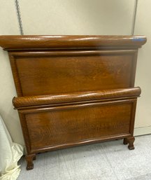 Exceptional Antique Tiger Oak Bed With Claw Feet