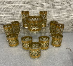Vintage Culver Valencia Rocks Glasses With 22-Karat Gold Details