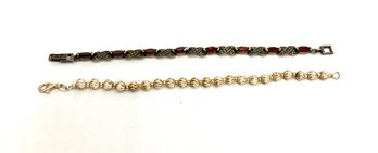 Two Sterling Silver Tennis Bracelets One With Garnets 7' And 7.5'