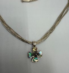 Liquid Sterling Silver Necklace And Cross Pendant With Mother Pearl