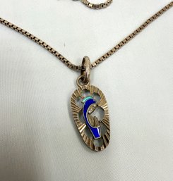 Sterling Silver Necklace And Pendant With Enamel St. Mary