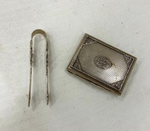 Vintage 800 Silver Box And Tongs 74 Grams