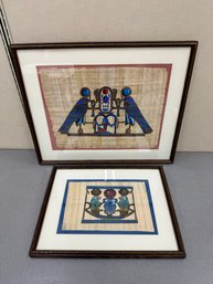 Two Vintage Egyptian Scarab Theme Paintings