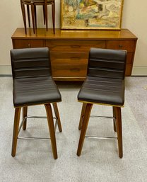 Pair Stools With Exotic Wood