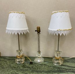 Three Vintage Lucite Or Glass Art Deco StyleLamps