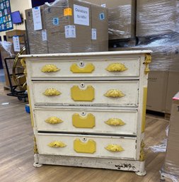 Antique Painted Wooden Cottage Chest With Pleasant Patina