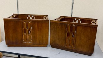 Pair Brutalist Glass Top End Tables