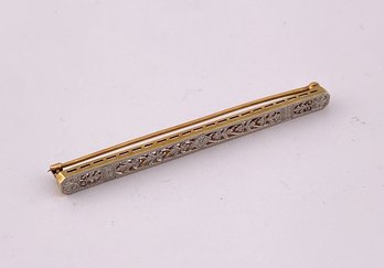 Antique Vintage 14K Bi Color Gold Bar Pin Signed