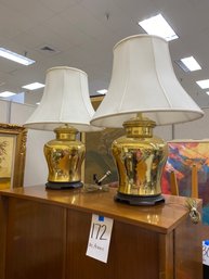 Two Attractive Large Ginger Jar Style Brass Lamps