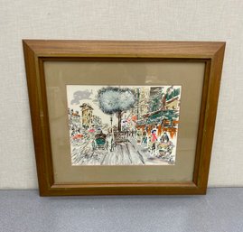 Artist Signed Paris Oil Painting On Satin