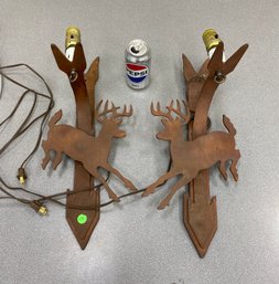 Pair Vintage Man Cave Adirondack Metal Deer Sconces