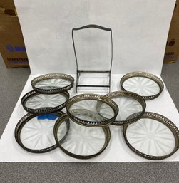 Sterling Silver Coaster Set With Sterling Holder