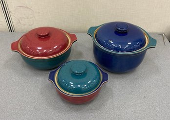 Three Covered Pots  Denby Handcrafted Made In England
