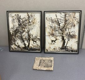 Two Vintage Artist Signed Paintings With Newspaper Article About Artist