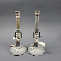 Two Antique Bunsen Burners Or Lab Torches Marked LC CO KC MO