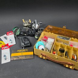 Fishing Lot With A Bunch Of Spoons, Reels, Scale