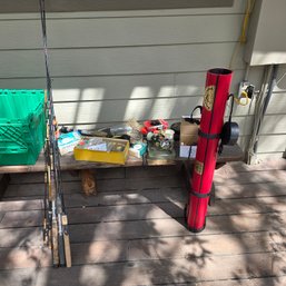 Misc Lot Of Fishing Gear With Lures, Line And Other Items And A Nice Boulder Landing Rod Case