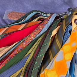 Large Lot Of Neckties And Clip On Ties - Many Are Silk - Some Have Minor Stains