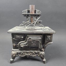 American USA Mini Cast-Iron Stove Toy Salesman Sample With Accessories Pots Pans Covers Scuttle