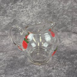 Clear Glass Strawberry Pitcher Hand Painted Fruit Pattern Small Pitcher