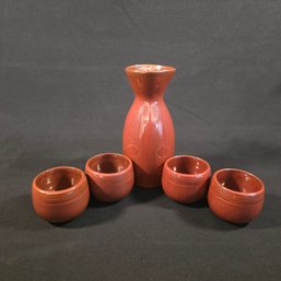 BIA Cordon Bleu Hand Glazed Rust Ceramic Sake Carafe Decanter And 4 Ochoko Cups Set