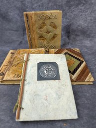 Lot Of 4 Artisan Handbound Journals Handmade Deckle Edge Paper Leather Straw Inlay Blank Sketchbooks