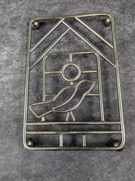 Mid-Century Modern Brass Metal Wire Trivet Bird In Window Sun Geometric Rectangular Pot Rest Kitchen Decor