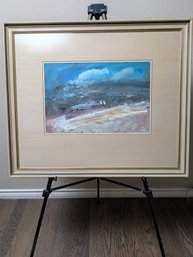 Helen Van Zyl Original Gouache Painting Stormy Beach With Two Figures Nicely Framed 1968