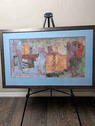 Robert Donald Ray Original Pastel Drawing, Semi-abstract Denver Cityscape, 1951 Nicely Framed