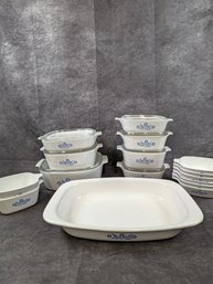 23 Piece Corning Ware Blue Cornflower Pattern - Most Have Lids
