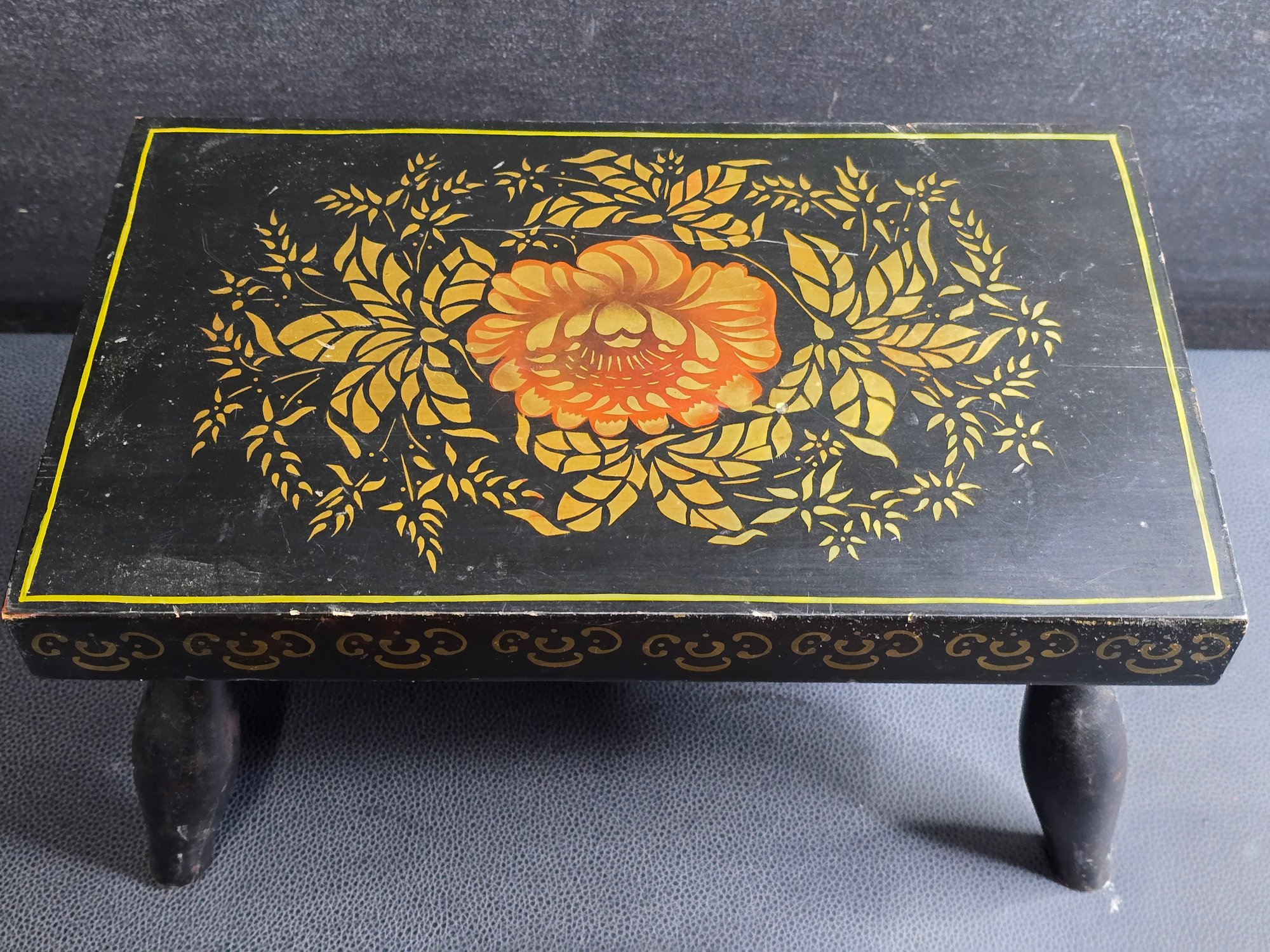 Antique Folk Art Wooden Foot Stool Hand Painted With Wall Shelf #10643 ...