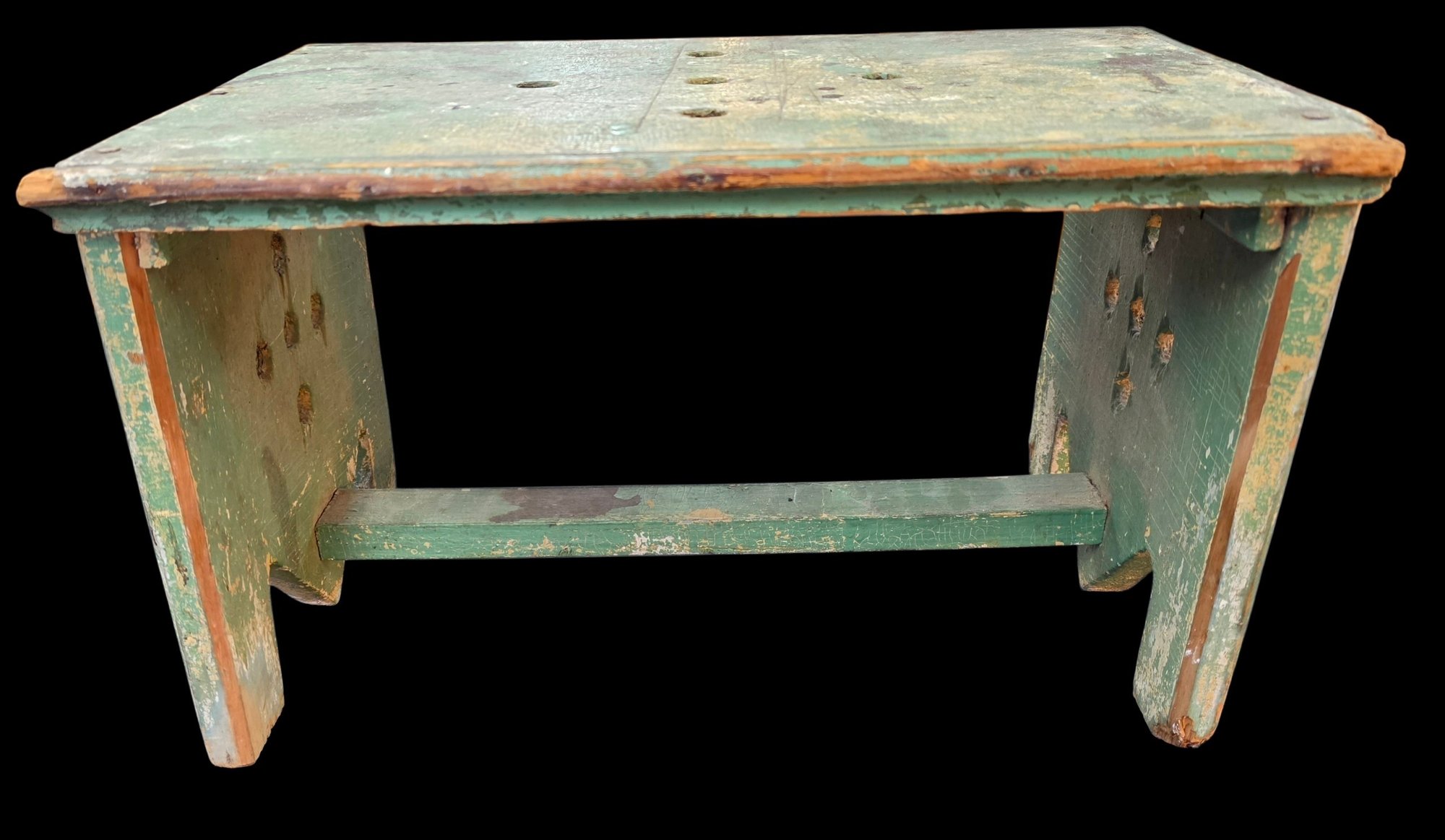 Antique Stool Old Green Paint #12014 | Auctionninja.com