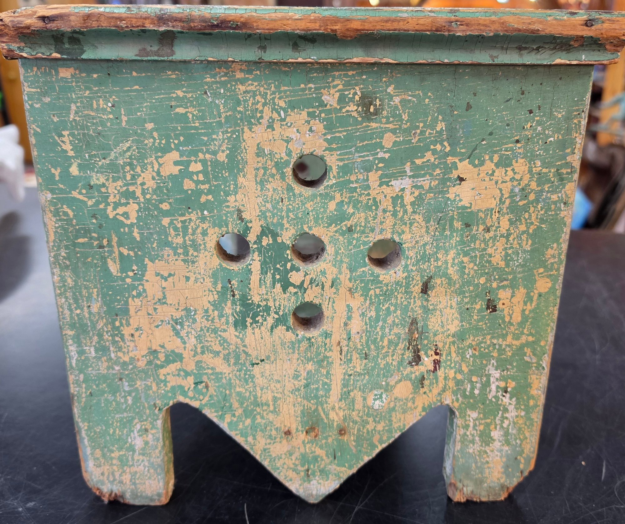 Antique Stool Old Green Paint #12014 | Auctionninja.com