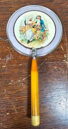 Antique Mirror With Tweezers In Butterscotch Bakelite Handle