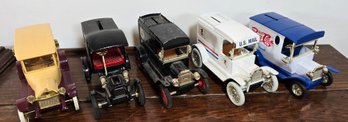 LOT OF 5 DIE CAST ANTIQUE CAR ADVERTISING BANKS