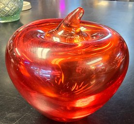 Vintage Orange Art Glass Apple Paperweight Home Decor