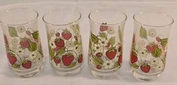4 Vintage Strawberry Theme Juice Glasses